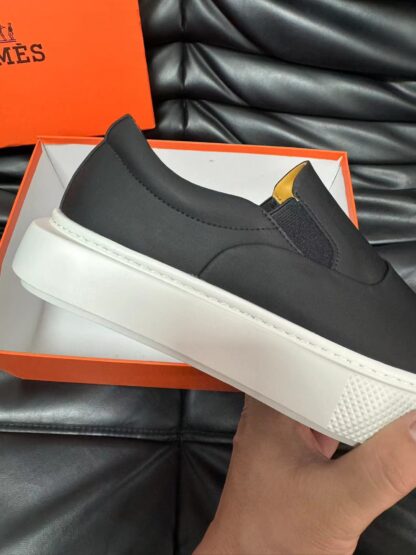 Hermès black and white leather luxury loafers - Image 8