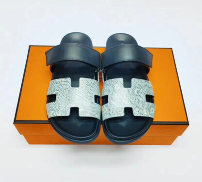 Hermès Couple Silver and Black Braided Slippers - Image 6