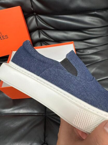 Hermes denim blue leather luxury loafers - Image 8