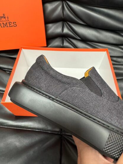 Hermès dark grey leather luxury loafers - Image 8
