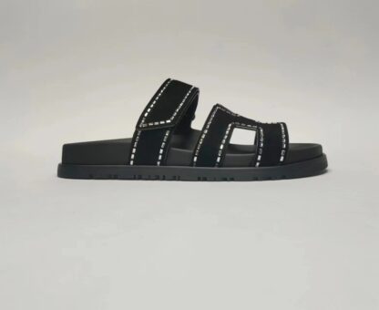 Hermès Couple Braided Black and Silver Slippers - Image 6