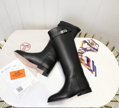 Hermes black classic kelly buckle fashion knight boots - Image 7