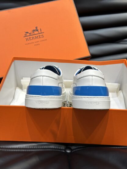Hermes Men's White Blue Comfort Low-top Casual Sneakers - Image 8