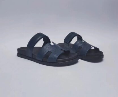 Hermès Couple Braided Blue and Black Slippers - Image 8