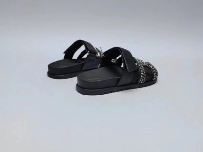 Hermès Couple's Braided Black with Silver Bead Slippers - Image 7