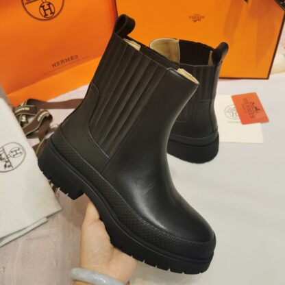 Hermes autumn and winter black leather ankle boots heel height 4cm - Image 7