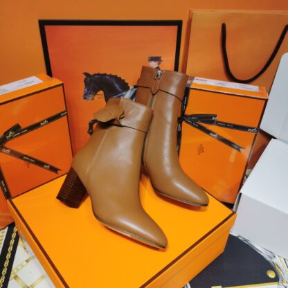 Hermès autumn and winter new classic elegant thick heel short boots heel height 7cm - Image 8