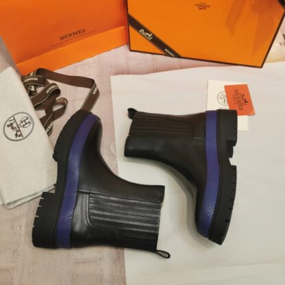 Hermes autumn and winter comfortable black short boots heel height 4cm - Image 7