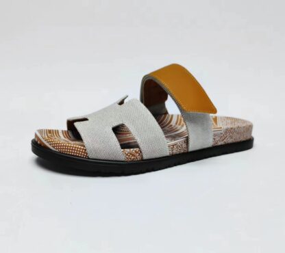 Hermès classic gray-brown couple woven slippers - Image 8