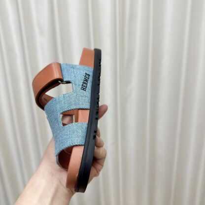 Hermès classic blue apricot couple woven slippers - Image 7