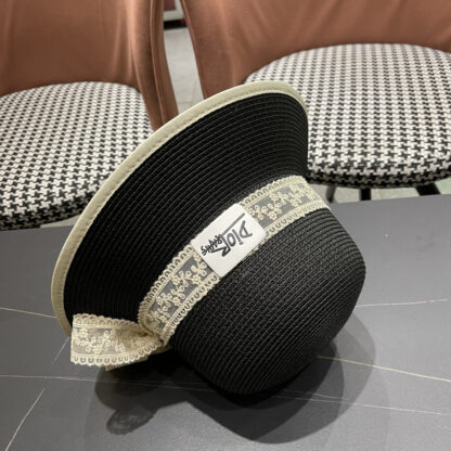 Dior Straw Flat Top Lace Sun Hat - Image 9