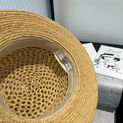 Dior raffia flat hat with bow - Image 9