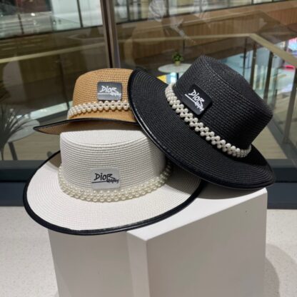 Dior classic fashion pearl straw bucket hat - Image 9