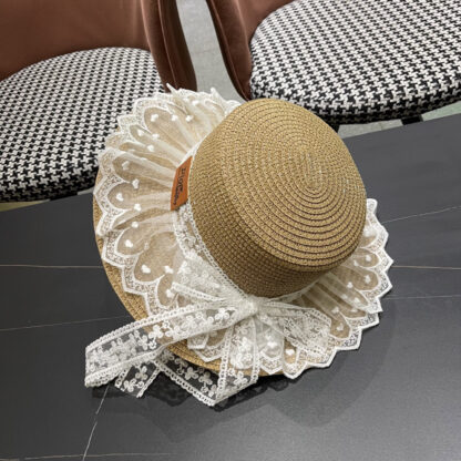 Dior lace bow flat top straw hat - Image 9