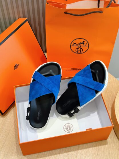 Hermès Men's Dark Blue Cross Ultra Light Comfort Slippers - Image 8