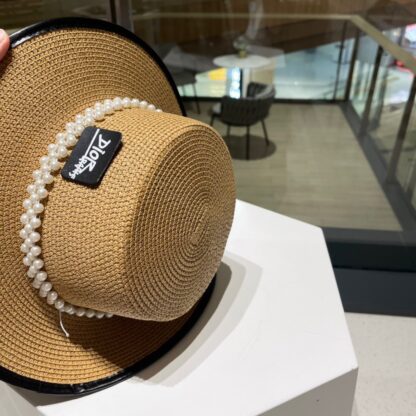 Dior Fashion Pearl Straw Hat Simple Basin Hat - Image 9