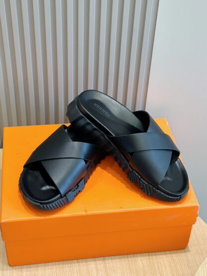 Hermès Pure Black Men's Cross Ultra Lightweight Comfort Slippers - Image 6