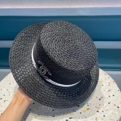Chanel Camellia Hepburn Retro Flat Straw Hat - Image 8