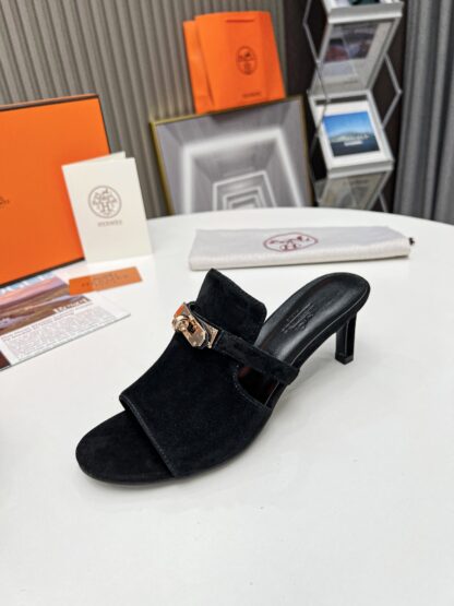 Hermès new handmade black suede stiletto sandals - Image 6