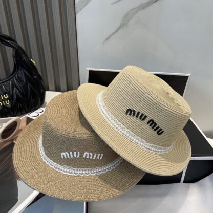 Miu Miu lace trim flat top straw hat - Image 9