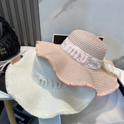 Miu Miu exquisite lace ribbon straw hat - Image 9