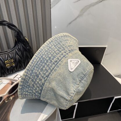 Prada washed soft denim bucket hat for men and women - Image 8