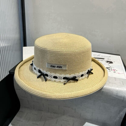 Miu Miu new rolled brim flat top straw hat - Image 9