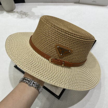 Prada new wide brim hat flat top straw hat - Image 8