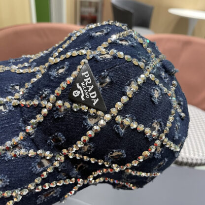 Prada summer fashion brand hole denim water brick retro hard baseball cap - Image 8