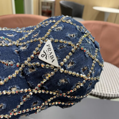Prada summer fashion brand hole denim water brick retro hard baseball cap - Image 8
