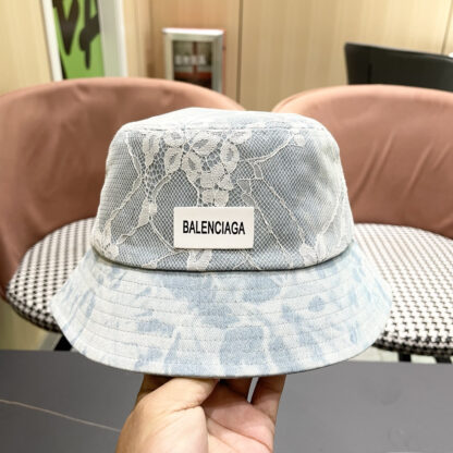 Balenciaga Spring Denim Embroidered Lace Bucket Hat - Image 8
