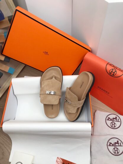 Hermès new spring and summer comfortable apricot slippers - Image 8