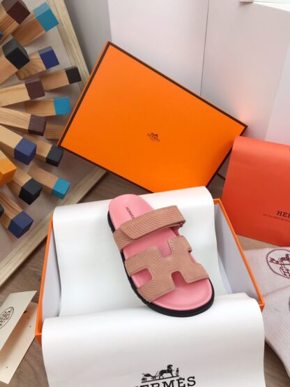 Hermes pink spring and summer new leather slippers - Image 8