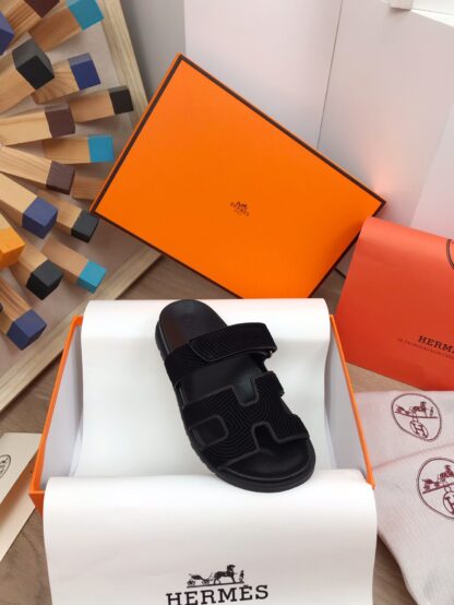 Hermès black spring and summer new leather slippers - Image 8