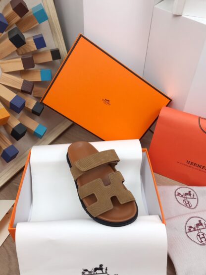 Hermès brown new spring and summer leather slippers - Image 8