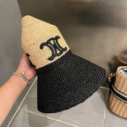 Celine premium embroidered logo raffia bucket hat - Image 6