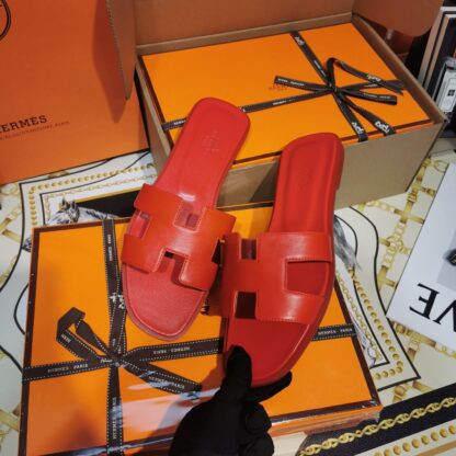 Hermes bright red handmade slippers - Image 7