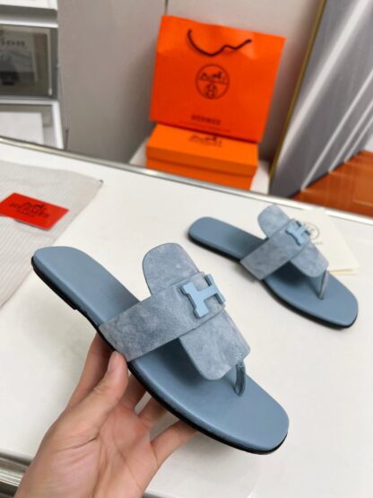 Hermès Spring and Summer Blue Daily Home Travel Holiday Essential Slippers - Image 7