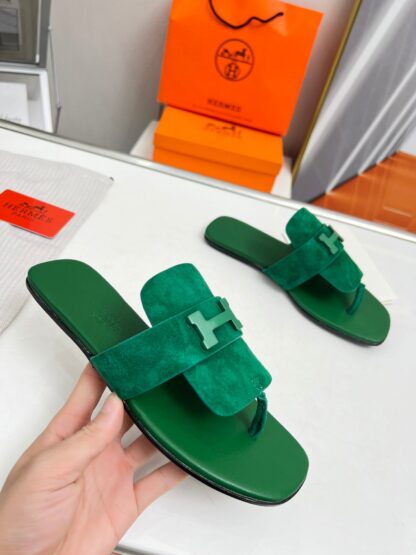 Hermès Spring and Summer Dark Green Daily Home Travel Holiday Essential Slippers - Image 7