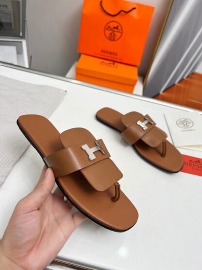 Hermes spring and summer dark brown daily home travel vacation essential slippers - Image 7
