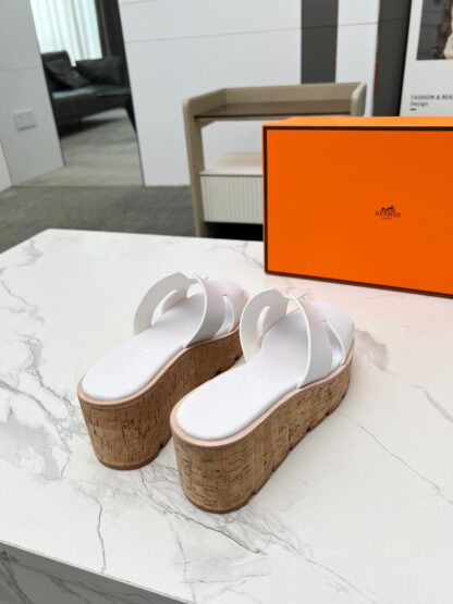 Hermès early spring new white pure handmade thick-soled platform slippers - Image 8