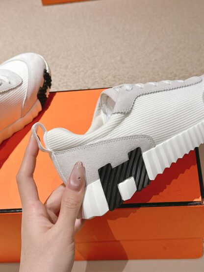 Hermes classic couple style white and gray breathable casual sports shoes thick sole 3cm - Image 8