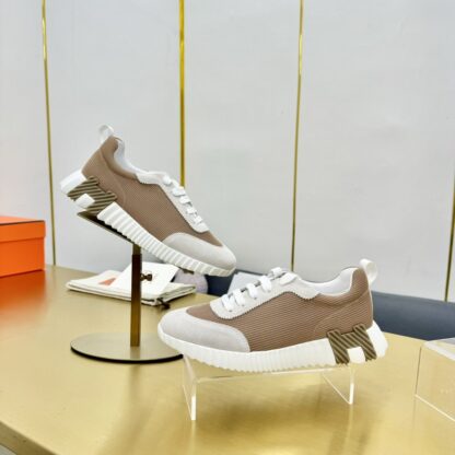Hermès Spring and Summer Classic Couple Style Gray and Brown Colorblock Sports Casual Shoes - Image 8