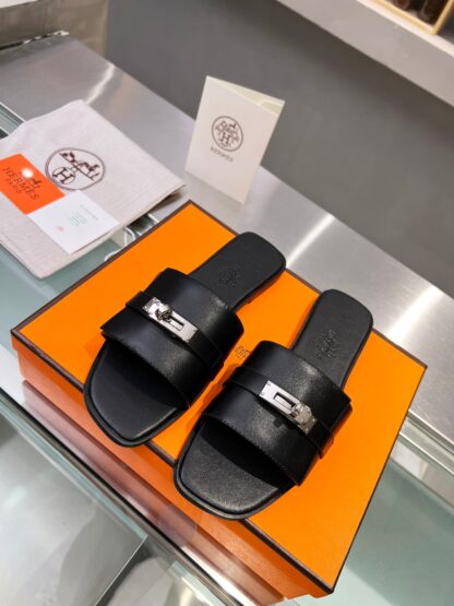 Hermès early spring new black handmade leather slippers - Image 8
