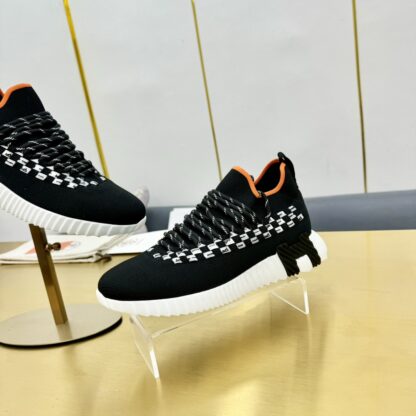 Hermès Spring/Summer Black, White and Orange Couple Classic Sports Shoes - Image 8