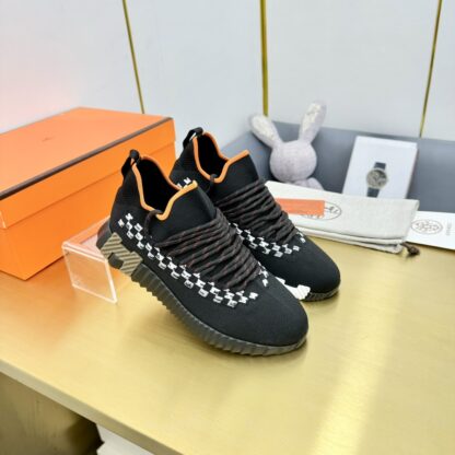 Hermès Spring and Summer Black, Gray and Orange Colorblock Couple Classic Sports Casual Shoes - Image 8