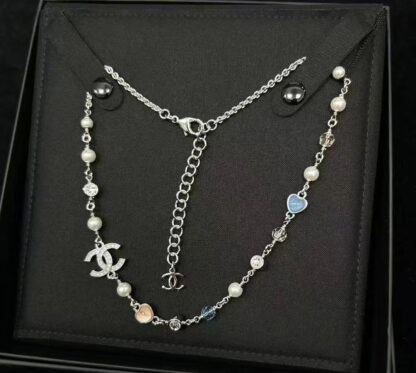 Chanel love color pearl double c silver necklace - Image 8