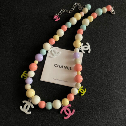 Chanel colorful macaron color multi-pendant ball double C necklace - Image 7