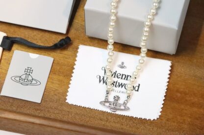 Vivienne Westwood White Diamond Saturn Pearl Necklace - Image 8