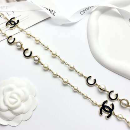 Chanel Black Enamel CC Pearl Necklace - Image 8